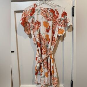 MINKPINK Cream Floral Tie-Waist Mini Dress with Orange Accents